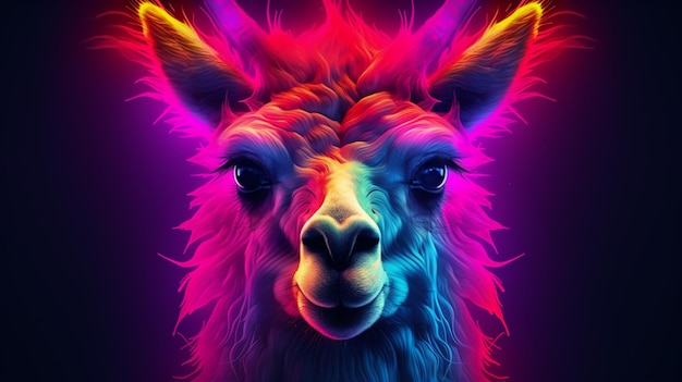 Abstract neon Llama animal painting image Generative AI