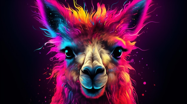 Abstract neon Llama animal painting image Generative AI