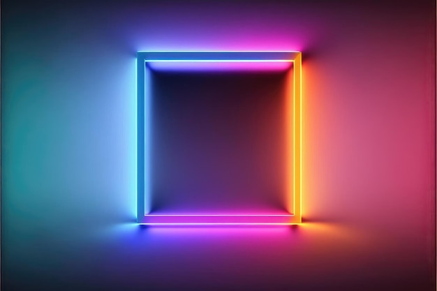 Abstract neon overlap square frame with shining effects designed