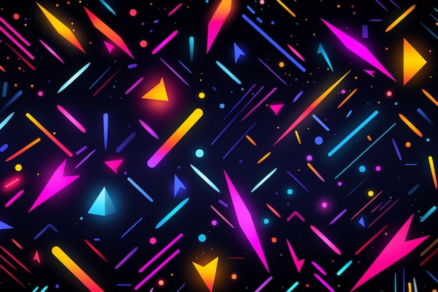 Photo abstract neon pattern with glowing geometric