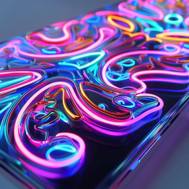 Abstract neon sign with vibrant colors3D Model illustration Closeup noblur