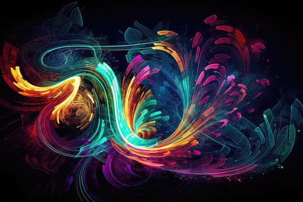 Abstract Neon Swirls Resembling Digital Art Canvas Generative AI