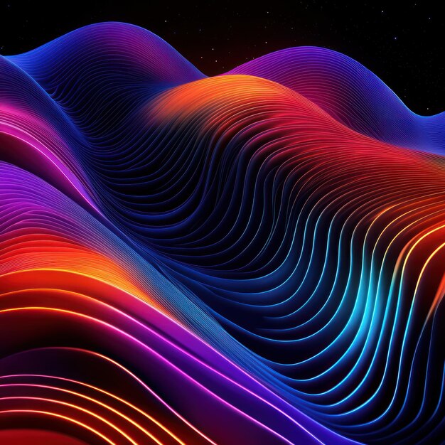 Photo abstract neon waves with gradient colors and a starry background