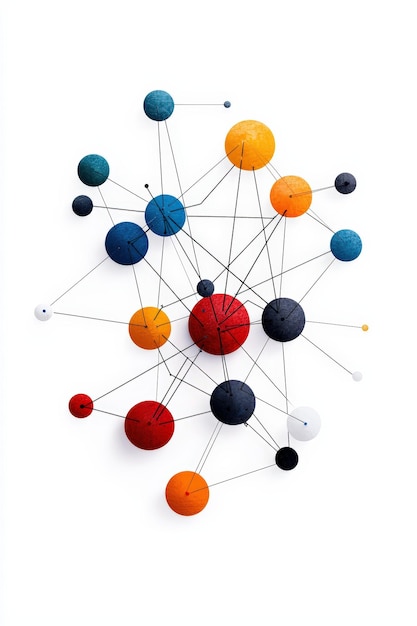 Abstract network concept illustrated with colorful spheres connected by lines representing relations