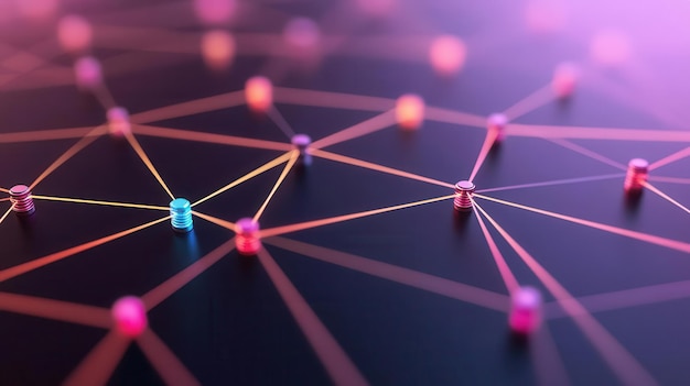 Photo an abstract network map with lines connecting various points representing data flow