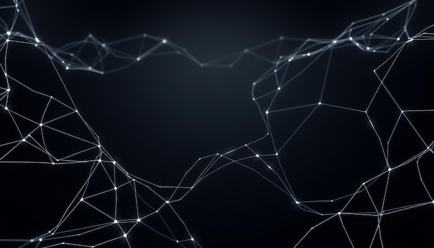 Abstract network with white dots and lines on a dark background