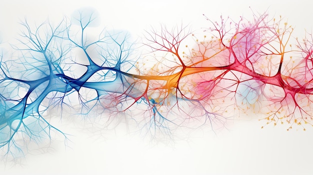 Abstract neural network illustration with colorful branches white background