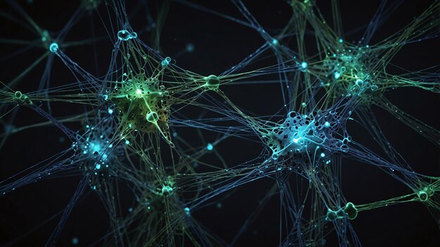 Photo abstract neural network with interconnected glowing synapses and nodes