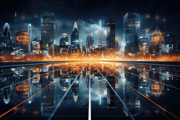 Abstract night city background Smart cities AI and digital transformation concepts embrace the world of the future by Generative AI