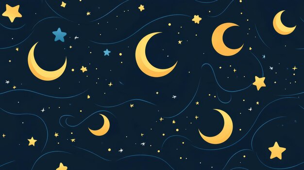 Abstract Night Sky with Moons and Stars