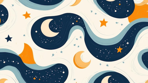 Abstract Night Sky with Moons and Stars