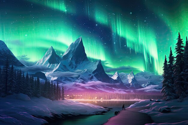 Abstract northern lights or aurora borealis generative ai