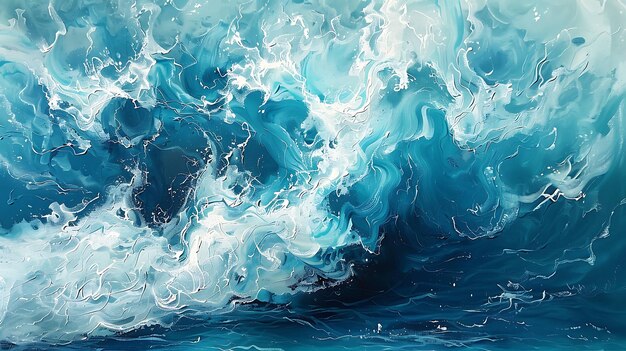 Photo abstract ocean wave painting in blue and white