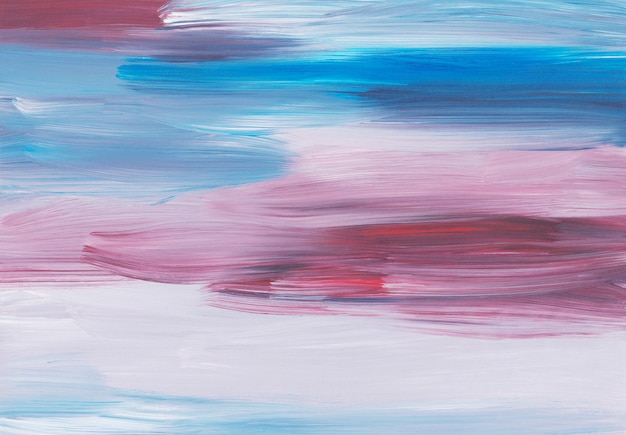 Abstract oil painting background, red, blue, white brush strokes on paper