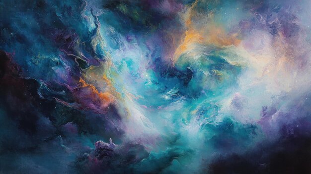 Abstract Oil Painting of a Cosmic Nebula with Vibrant Colors