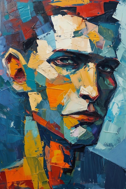 Abstract oil painting Portrait of a man with multicolored paint