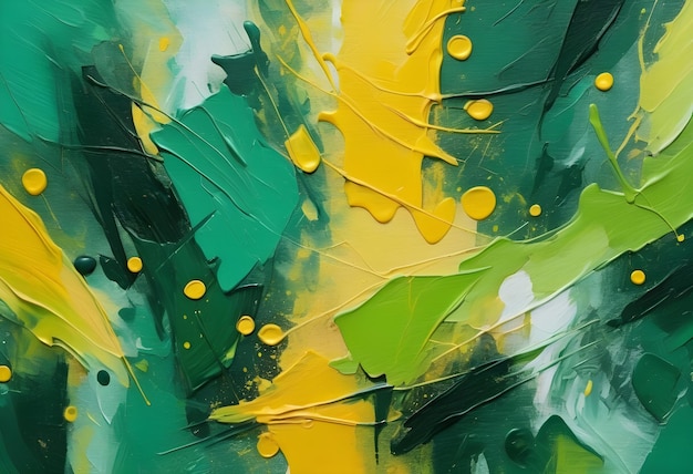 Abstract Oil Painting With Green Yellow and White Colors