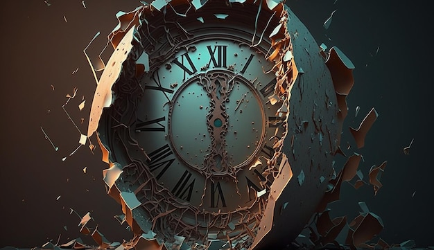 Abstract old stream broken glass clock picture AI Generated image