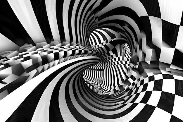 Photo abstract optical illusions with black and white overlapping shapes