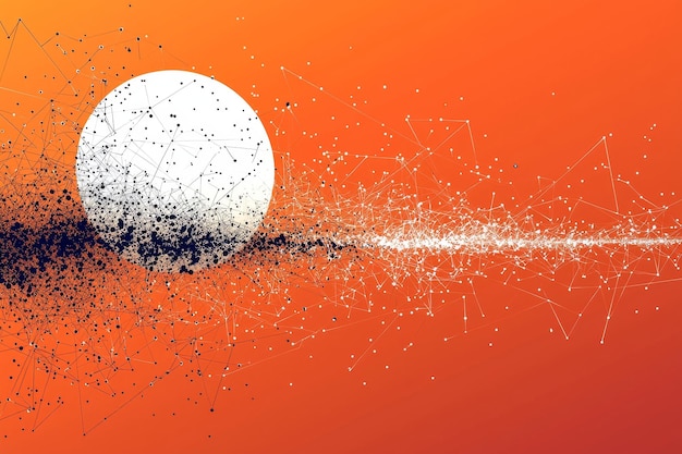 Photo abstract orange background with white sphere and connected dots