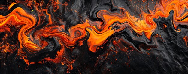 Abstract orange and black fluid art pattern