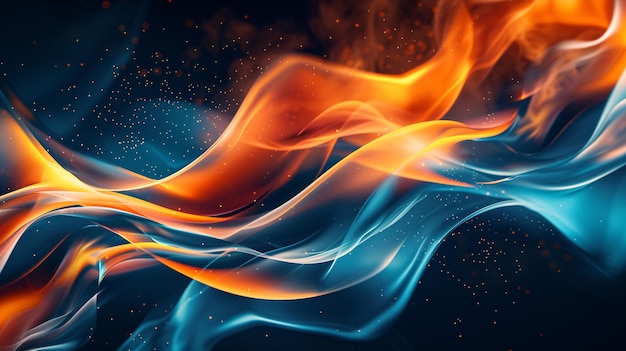 Abstract orange blue flame shape wave art design background