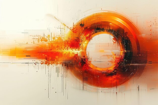 Photo abstract orange circle with glowing lines