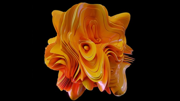 Abstract orange flower Fractal orange flower on a black background 3D illustration