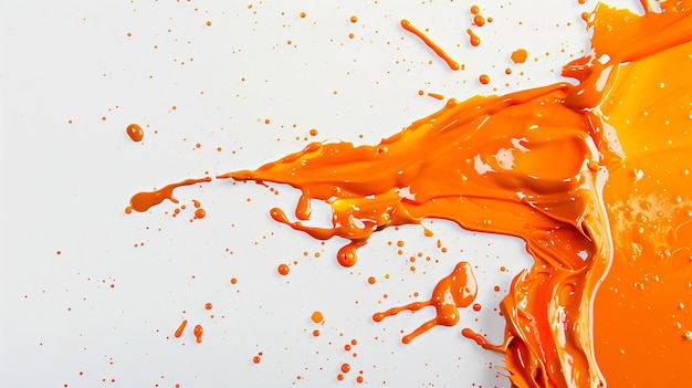 Abstract Orange Paint Splatter on White Background Orange Liquid Splash on White Surface