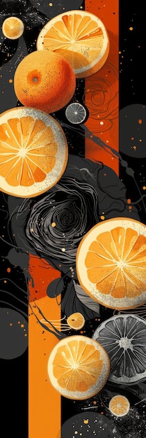 Abstract Orange Slices on Black Background