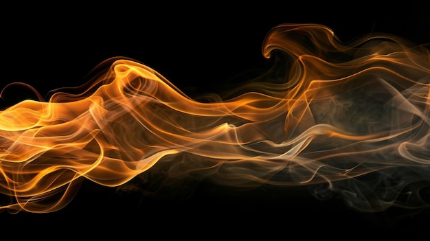 Abstract Orange Smoke Swirls on Black Background