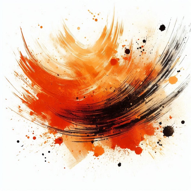 Abstract orange splash with paint brush strokes grunge stain isolated on a white background