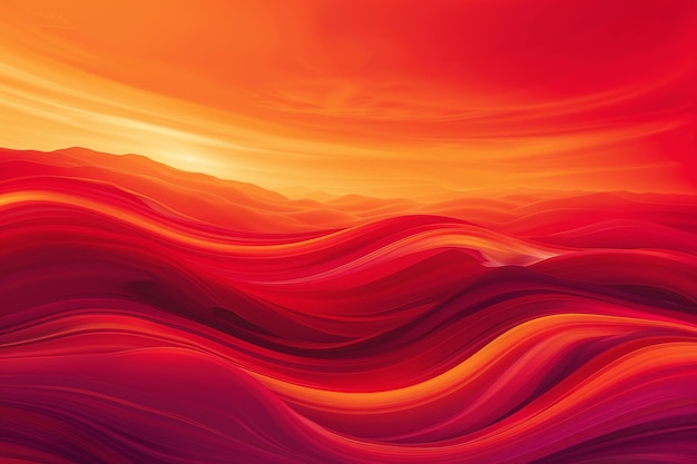 Abstract Orange Waves with Radiant Sun Ethereal Digital Art Featuring Warm Gradient Colors