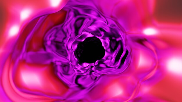 Abstract Organic purple tunnel with liquid surface. 3d render.