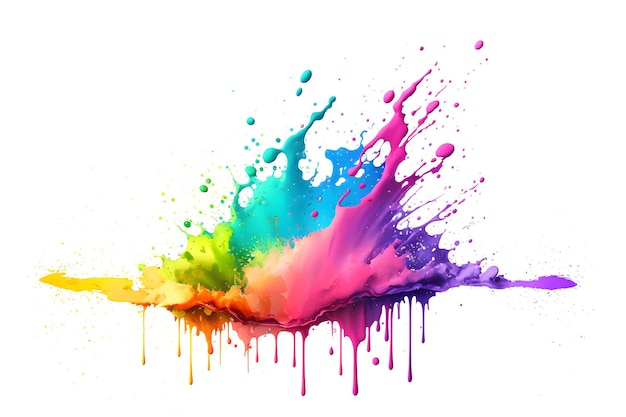 Abstract paint color splatter isolated on white background Bunch of liquid paint in many colours in splash moment Neural network generated art