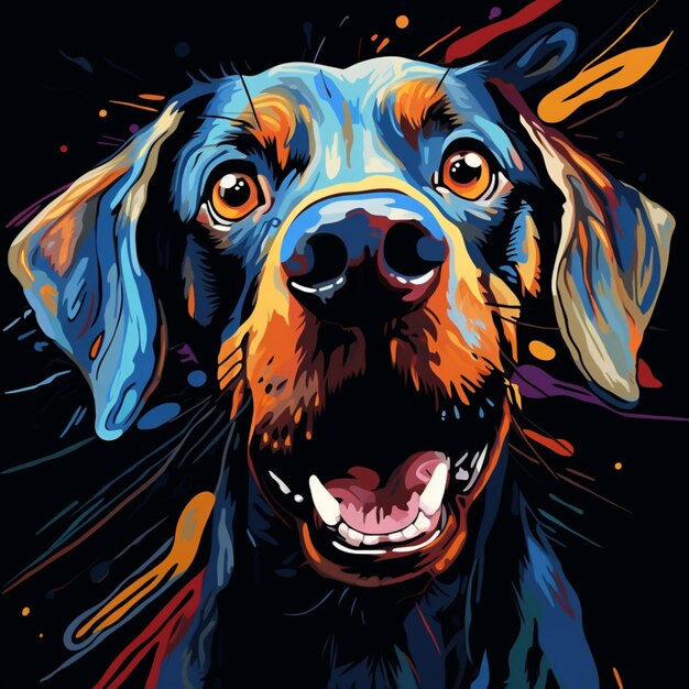 abstract paint shocked dog black background cartoon style Generative Ai