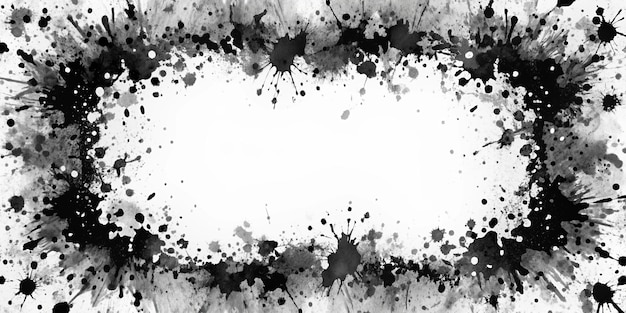 Photo abstract paint splatter frame in black and white