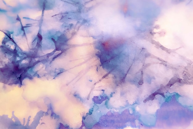 Abstract painted watercolor blue and pink decorative textured background with drops and blots