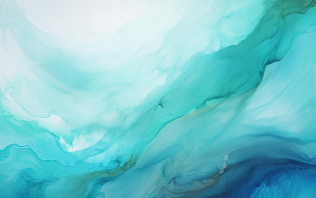 Abstract painting of a blue and green wave with a white background generative ai