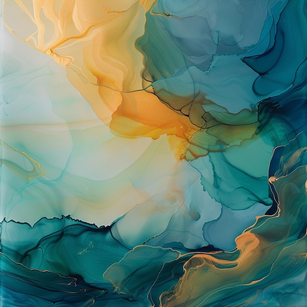 abstract painting of a blue and yellow fluid painting generative ai