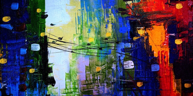 Abstract painting city scape on canvas background with texture