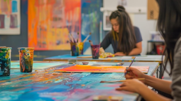 Photo abstract painting class encouraging creative expression with vibrant colors for artistic inspiration