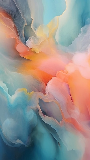 abstract painting of a colorful cloud with a blue sky in the background generative ai