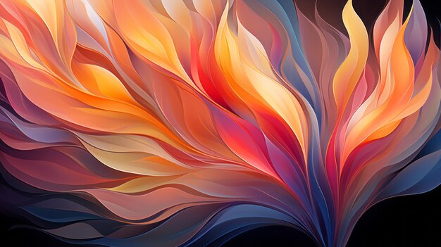 an abstract painting of colorful flames on a black background