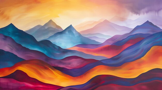 Abstract painting of colorful mountains