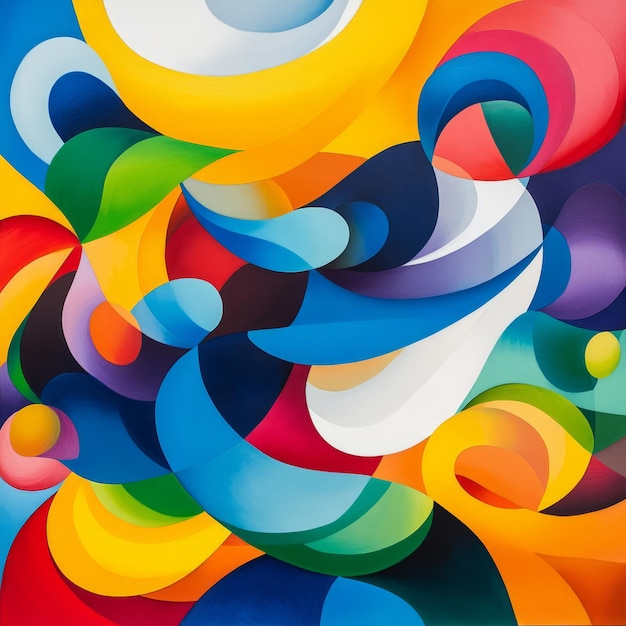 Abstract painting of colorful swirling shapes