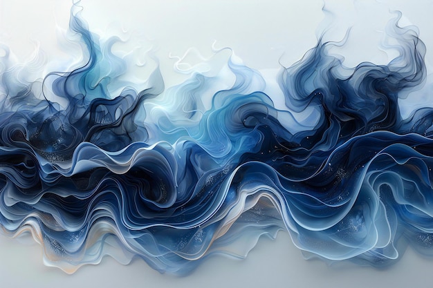 An abstract painting containing smoke in blue and black