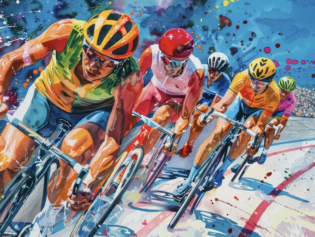 Photo abstract painting of cyclists racing in competition