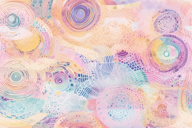 An abstract painting featuring circles and dots in soft pastel colors