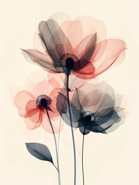 Photo abstract painting featuring translucent flowers in a contemporary style